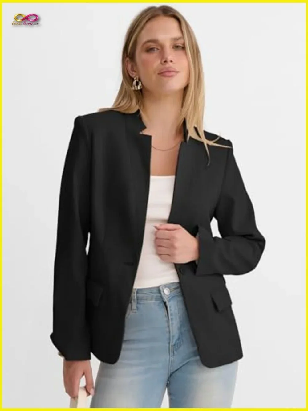 Classic Blazer Regular Fit Lapel Open Front Suit Jacket Business Casual Chic